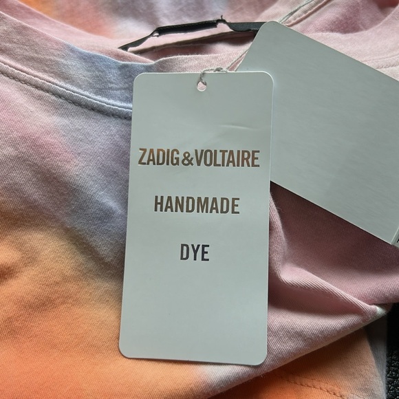 Zadig and Voltaire Tie Dye Logo Tee Orange Pink Mens crewneck short sleeve M NEW - Picture 6 of 12